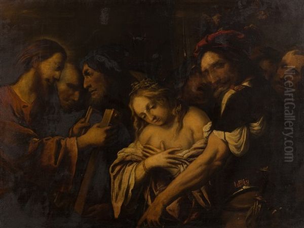 Christ And The Adultress Oil Painting by Pietro della Vecchia