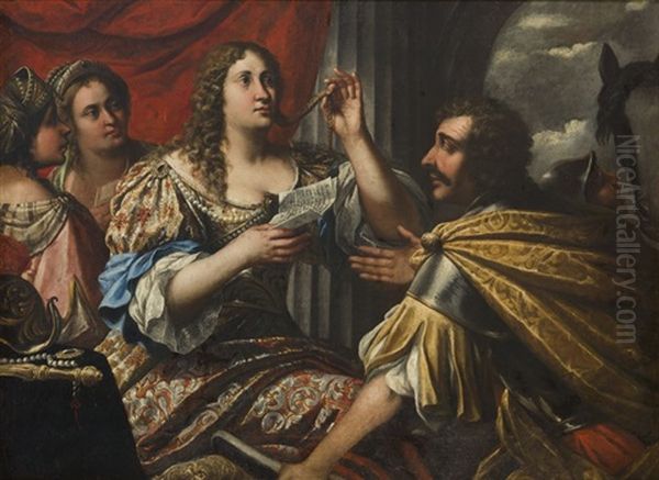 Rodogone Or Semiramis Receiving News Of The Revolt Of Babylon Oil Painting by Pietro della Vecchia