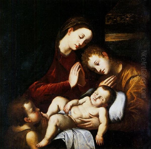 La Vierge, L'enfant Jesus, Saint-jean-baptiste Et Un Ange Oil Painting by Cesare Vecellio