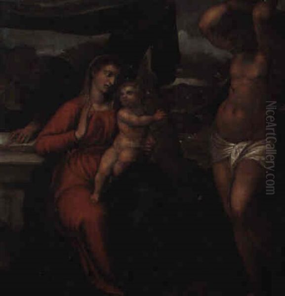 Die Heilige Familie Mit Dem Heiligen Sebastian Oil Painting by Francesco Vecellio