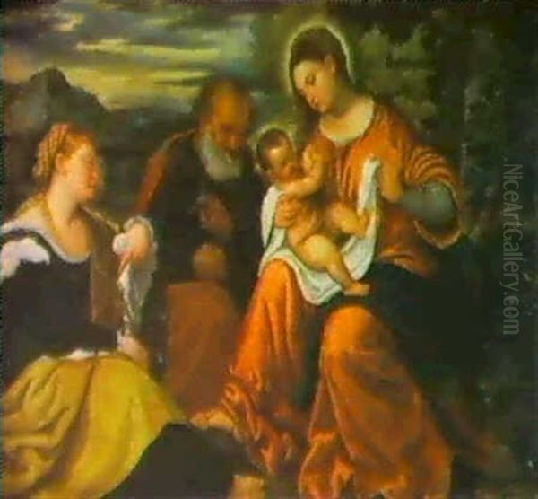 The Holy Family With Saint Catherine Oil Painting by Francesco Vecellio