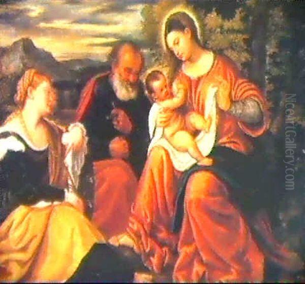 The Holy Family With Saint Catherine Oil Painting by Francesco Vecellio