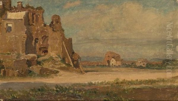 Italian Landscape Oil Painting by Elihu Vedder