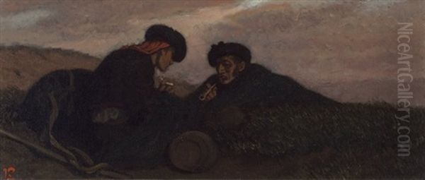 Spanish Wine Smugglers Oil Painting by Elihu Vedder