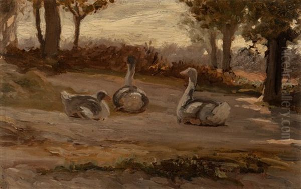 Geese Oil Painting by Elihu Vedder