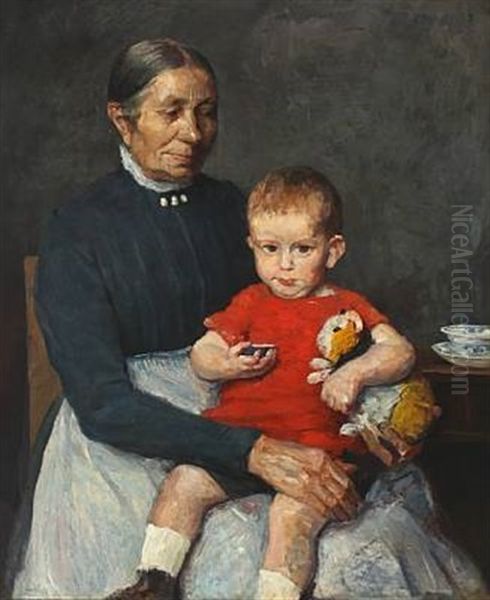 Portrait Of A Young Boy And His Nanny Oil Painting by Herman Albert Gude Vedel