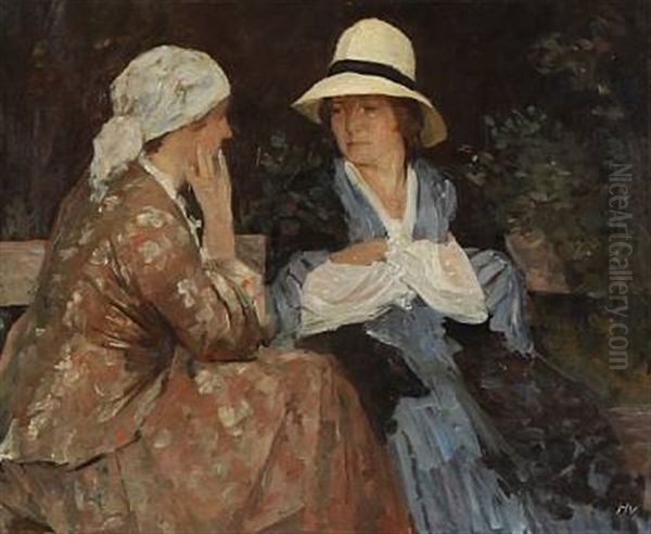 Two Girls Oil Painting by Herman Albert Gude Vedel