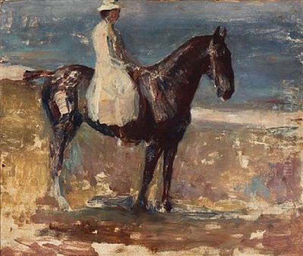 The Artist's Wife On Horseback (study) Oil Painting by Herman Albert Gude Vedel