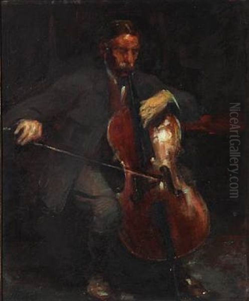 Doctor And Cello Player Carl Bretton-meyer (+ Portrait Of His Wife Astrid, Nee Prior, Verso) Oil Painting by Herman Albert Gude Vedel