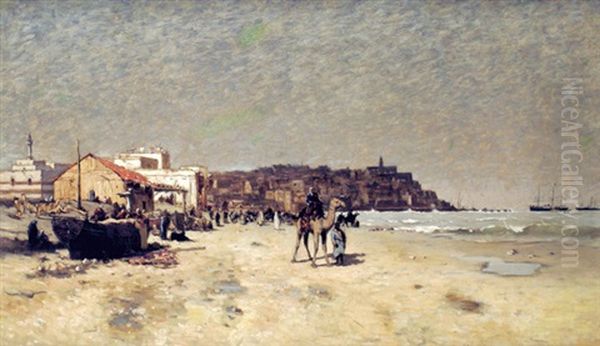 Figures On Jaffa Beach Oil Painting by Hendrik Veder