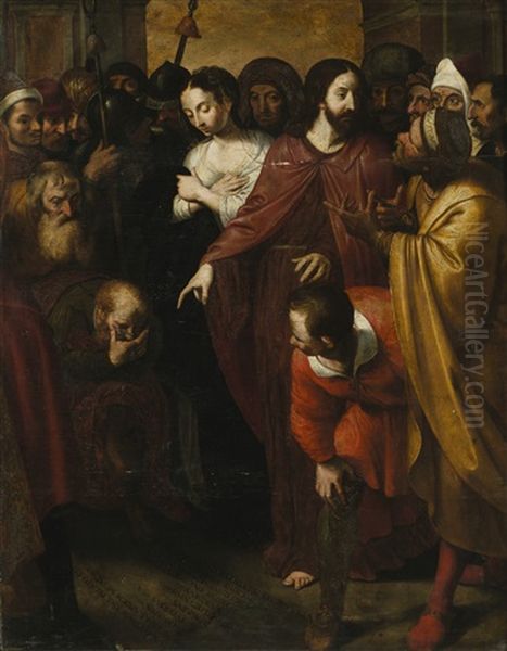 Christ And The Adulterous Woman Oil Painting by Otto Octavius van Veen