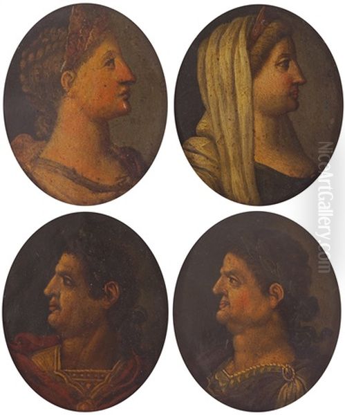 Set Of Four Cabinet Portraits Of Roman Emperors And Empresses Oil Painting by Otto Octavius van Veen