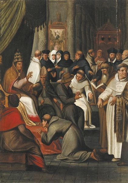 Monks Having An Audience With The Pope Oil Painting by Otto Octavius van Veen