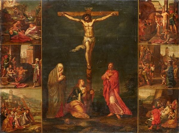 La Crucifixion Entoure Des Scenes De La Vie Du Jesus Christ Oil Painting by Otto Octavius van Veen