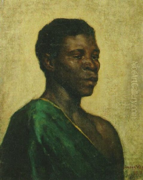 A Portrait Of An African Man Oil Painting by Bas van der Veer