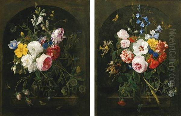 Natures Mortes Aux Fleurs Dans Un Vase De Cristal Oil Painting by Nicolaes van Veerendael