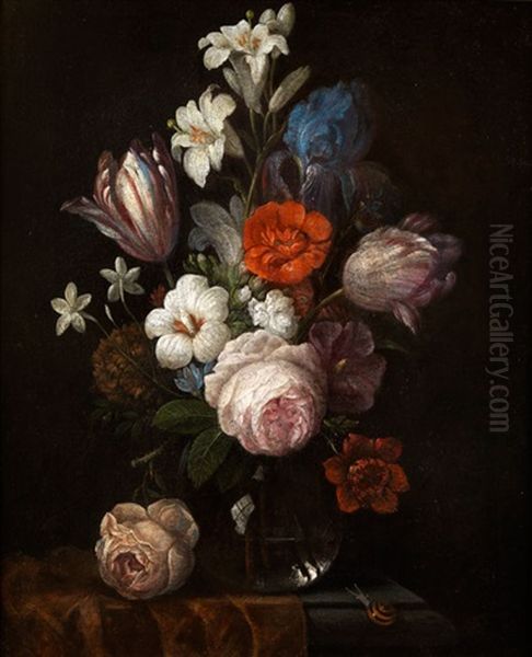 Blumenbukett In Einer Kristallvase Oil Painting by Nicolaes van Veerendael