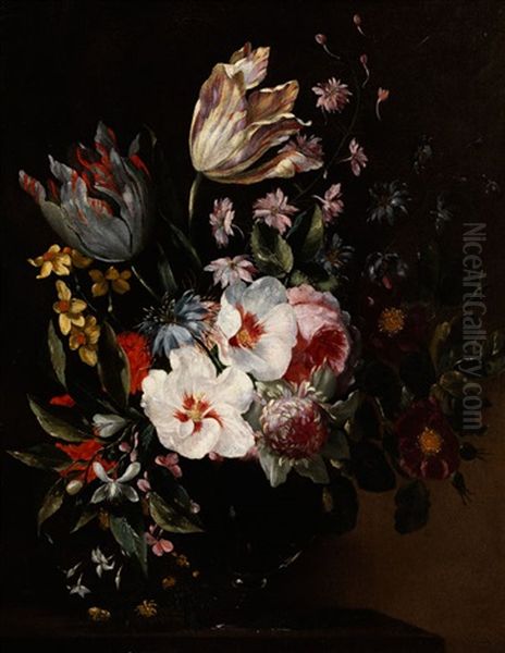 Blumenbukett In Einer Glasvase Oil Painting by Nicolaes van Veerendael