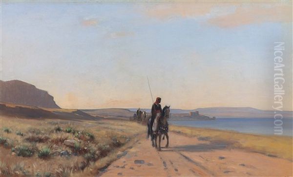 An Arab On Horseback Oil Painting by Auguste Louis Veillon