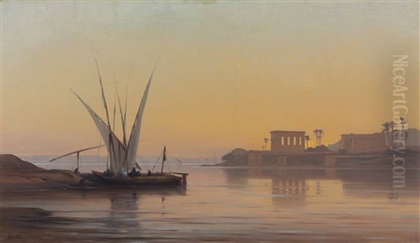 The Temple At Philae Oil Painting by Auguste Louis Veillon