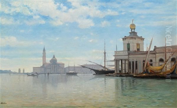 La Punta Della Dogana, Venise Oil Painting by Auguste Louis Veillon