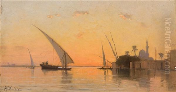 Sonnenuntergang Am Nil Oil Painting by Auguste Louis Veillon