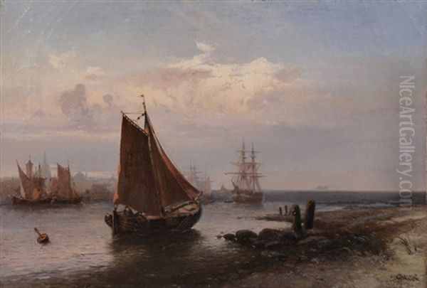 Segelschiffe Und Fischerboote Auf Der Scheldemundung Oil Painting by Hugo Veit