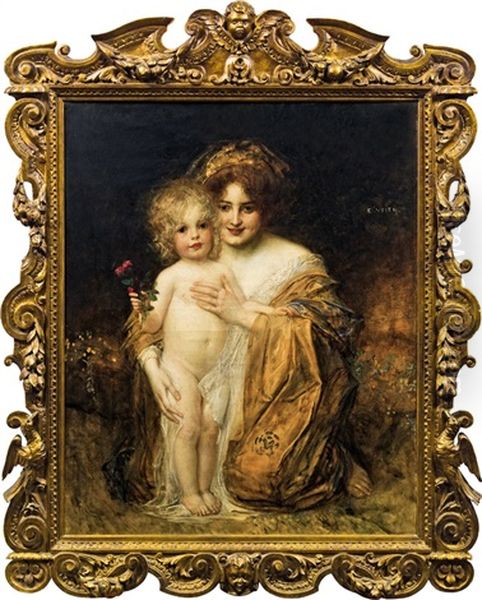 Mother And Child Oil Painting by Eduard Veith