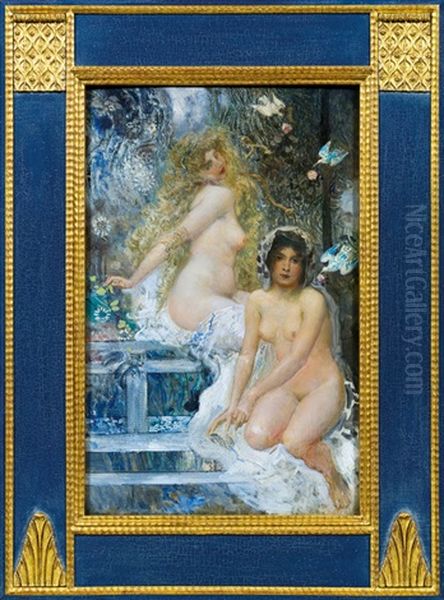 Two Female Nudes Oil Painting by Eduard Veith