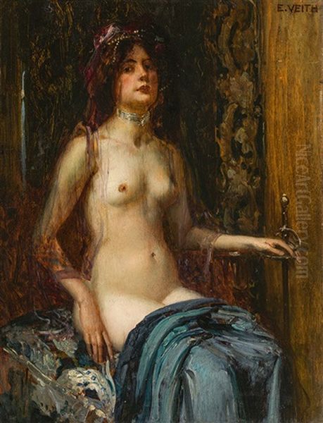 Semi-nude Woman With A Sword Oil Painting by Eduard Veith