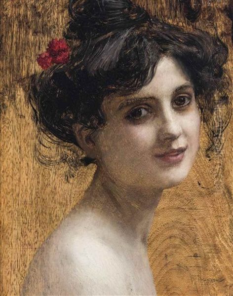 Portrait Of A Girl Oil Painting by Eduard Veith