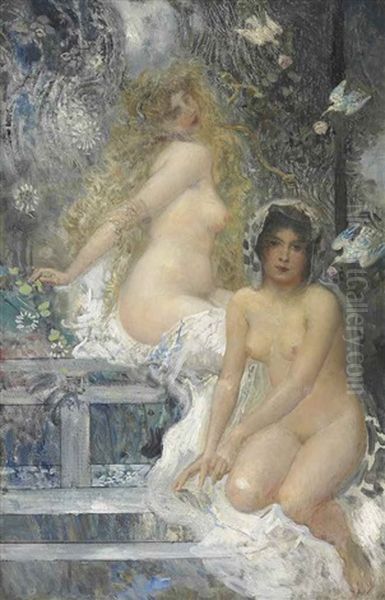 Two Nymphs Oil Painting by Eduard Veith