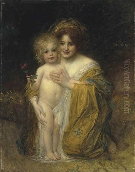 Mother And Child Oil Painting by Eduard Veith