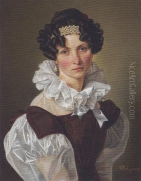 Brustportrait Einer Augsburgerin Mit Perlenhaarband Oil Painting by Franz Veith