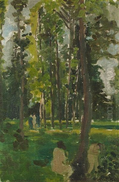 Madchen Im Park Oil Painting by Rudolf Vejrych