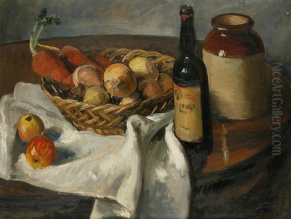 Stillleben Mit Zwiebel Und Flasche Oil Painting by Rudolf Vejrych