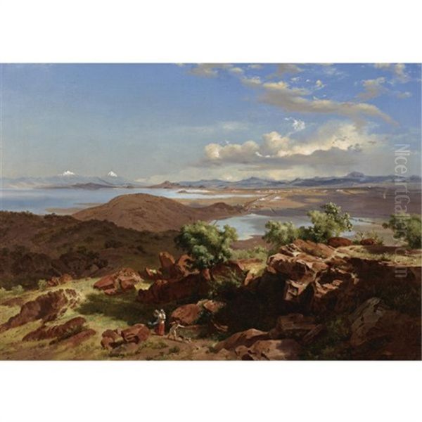 El Valle De Mexico Desde El Cerro De Santa Isabel (the Valley Of Mexico From The Hillside Of Santa Isabel) Oil Painting by Jose Maria Velasco