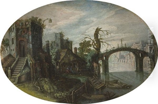 Flusslandschaft Mit Ruinen Und Einer Brucke Oil Painting by Jan van de Velde II