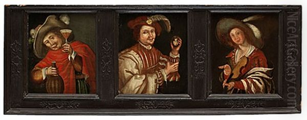 Vin, Kvinnor Och Sang (set Of 3 Framed Together) Oil Painting by Jan van de Velde II