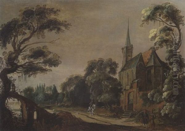 Landschaft Mit Gotischer Kirche Und Figurenstaffage Oil Painting by Jan van de Velde II