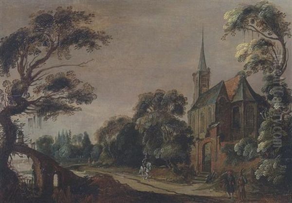 Landschaft Mit Gotischer Kirche Und Figurenstaffage Oil Painting by Jan van de Velde II