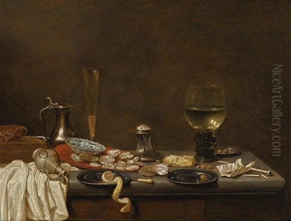 Still Life With Oysters And Smoking Supplies Oil Painting by Jan van de Velde III