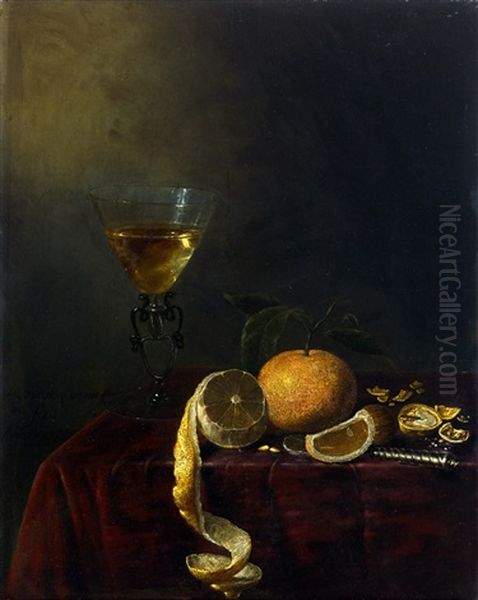 Still Life With Glass A La Facon De Venise, A Cut Lemon, An Orange, Walnuts And A Knife On A Table Oil Painting by Jan van de Velde III