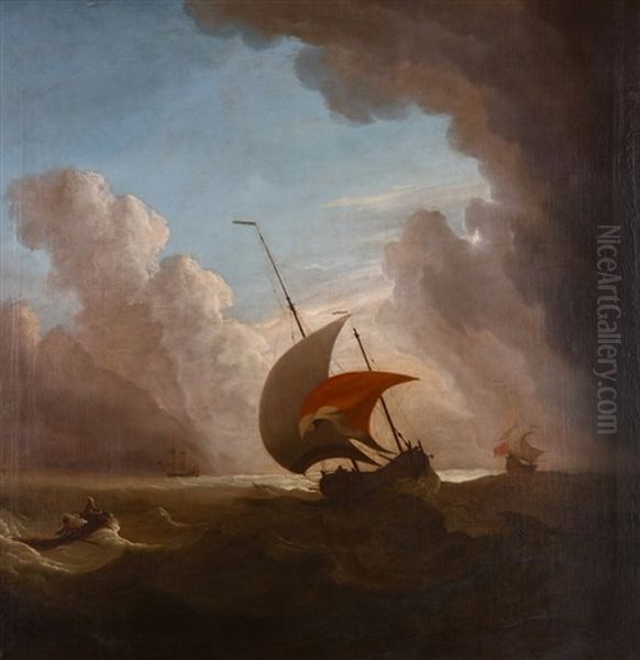 Shipping In Choppy Waters Oil Painting by Willem van de Velde III