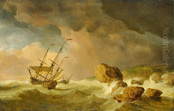 Segler In Sturmischer See Oil Painting by Willem van de Velde III