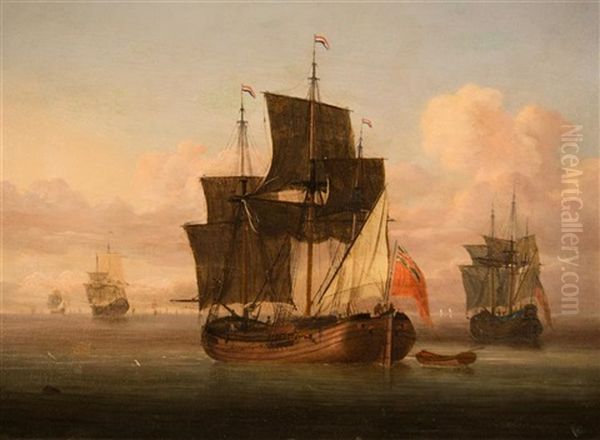 A Captured Dutch Fluyt In A Calm Oil Painting by Willem van de Velde III