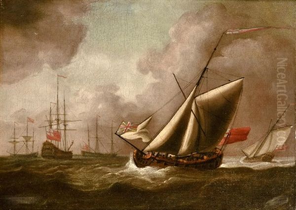 An Admiralty Yacht Tacking Towards A First Rate Of The Squadron Of The Red Oil Painting by Willem van de Velde III