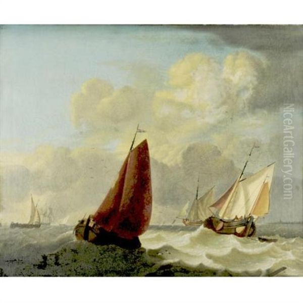 Ships At Anchor In A Harbor Oil Painting by Willem van de Velde III