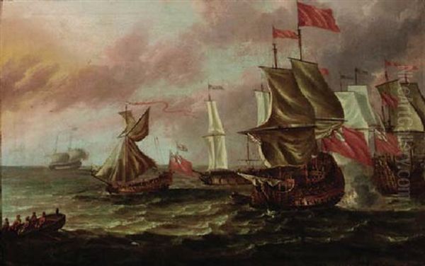 A Dutch Man-o'-war In Choppy Waters by Willem van de Velde III