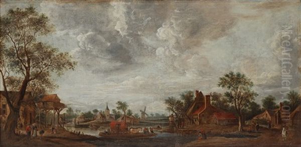 Landscape With Figures By A Village Oil Painting by Esaias van de Velde the Elder